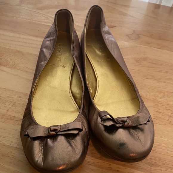 J Crew Metallic Leather Ballet Flats with Bow Accent - Picture 2 of 16